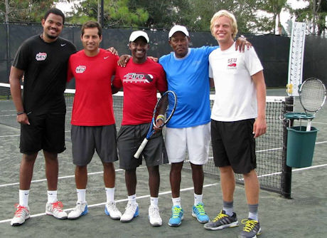 G and Habtu with G's teammates at college